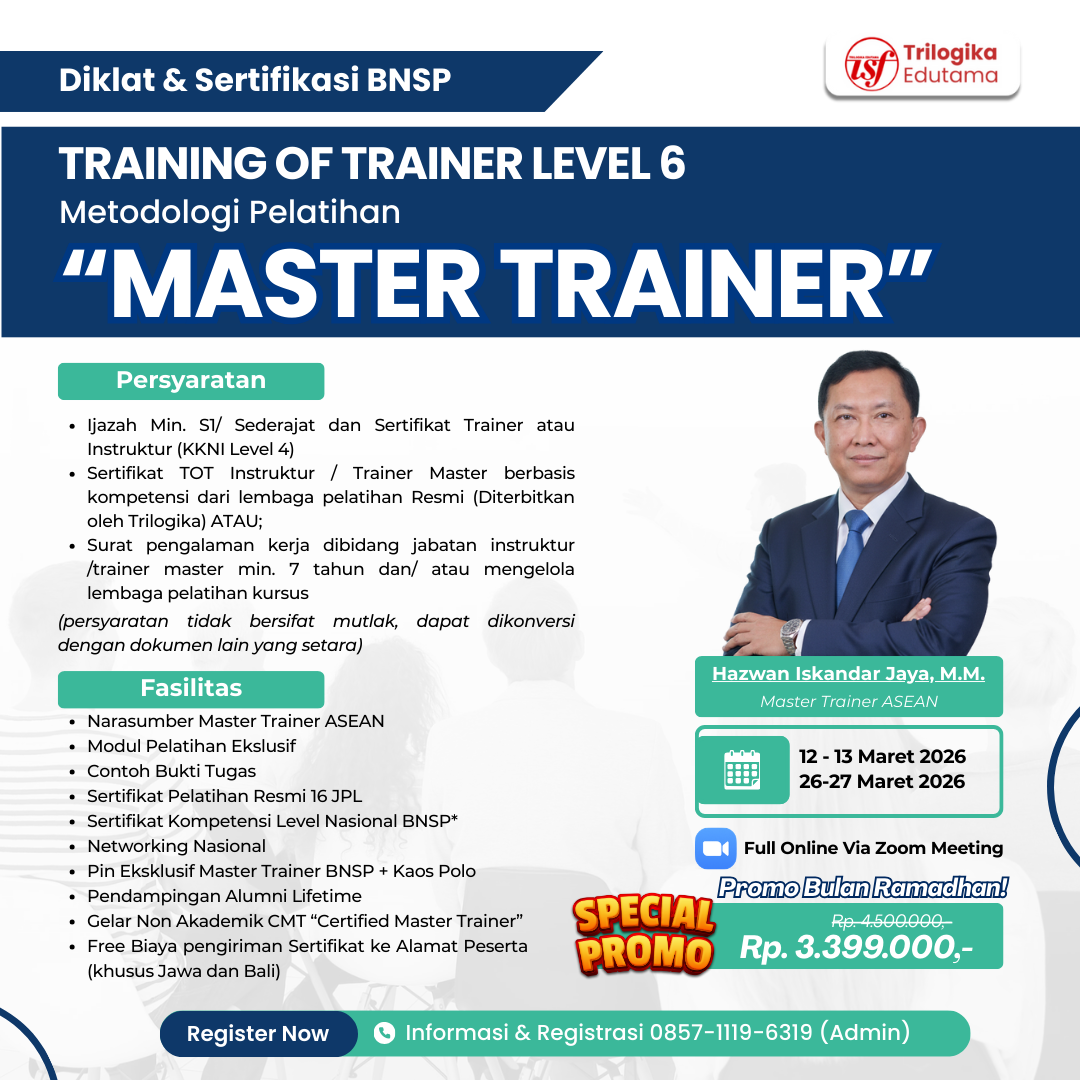 PROMO SPESIAL BULAN RAMADHAN!!! DIKLAT & SERTIFIKASI TOT METODOLOGI LEVEL 6 - MASTER TRAINER FULL ONLINE